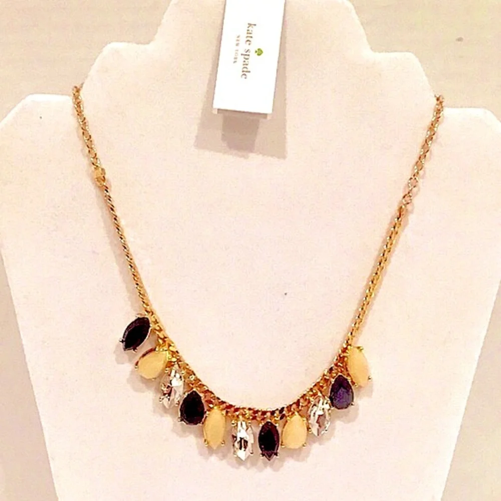 🆕Kate Spade Statement Necklace ‘Gardens of Paris’ Neutral Multi Stone Gold Chain